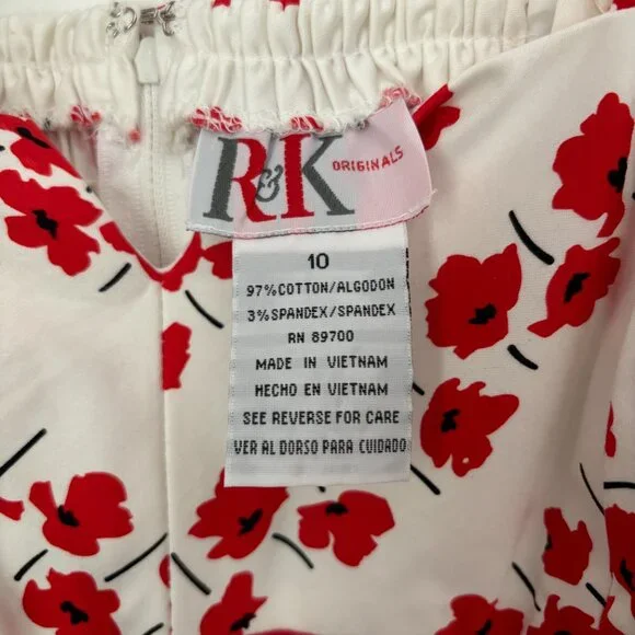 Vintage R&K Originals Red Poppy Flower Built in Bra Fit and Flare Sundress 10 - Picture 12 of 15
